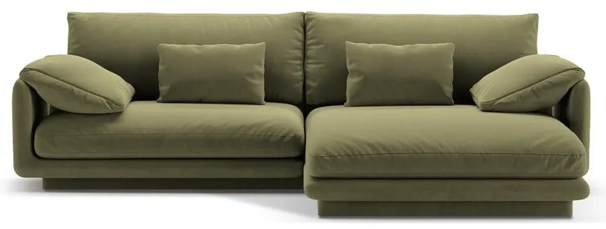 Világoszöld bársony sarokkanapé (jobb oldali-heverő résszel) Torino – Micadoni