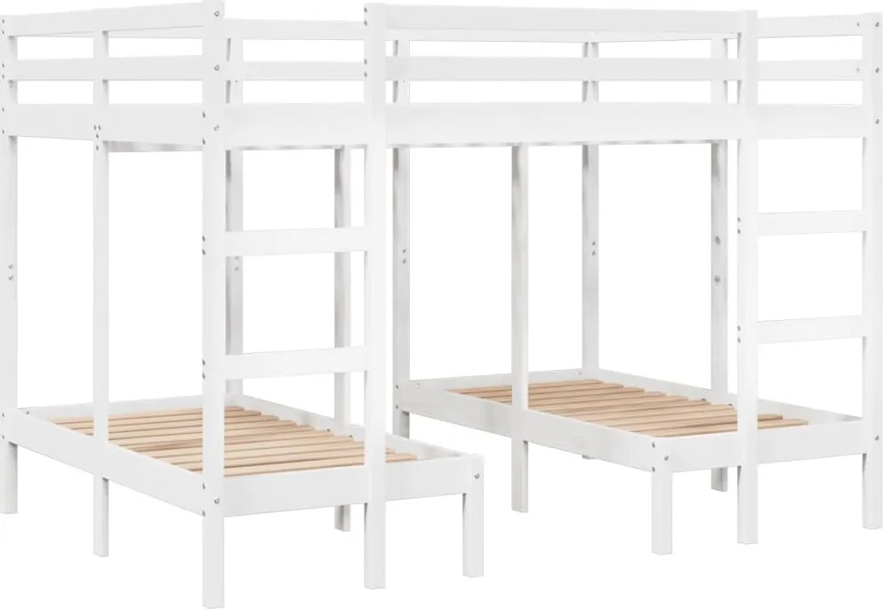 vidaXL fehér tömör fenyőfa tripla emeletes ágykeret 140x200/70x140 cm
