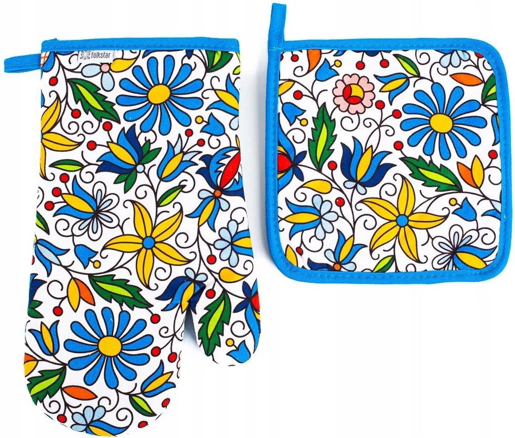 Folk konyhai kesztyű alátét kasub mintákkal fehér Folkstar