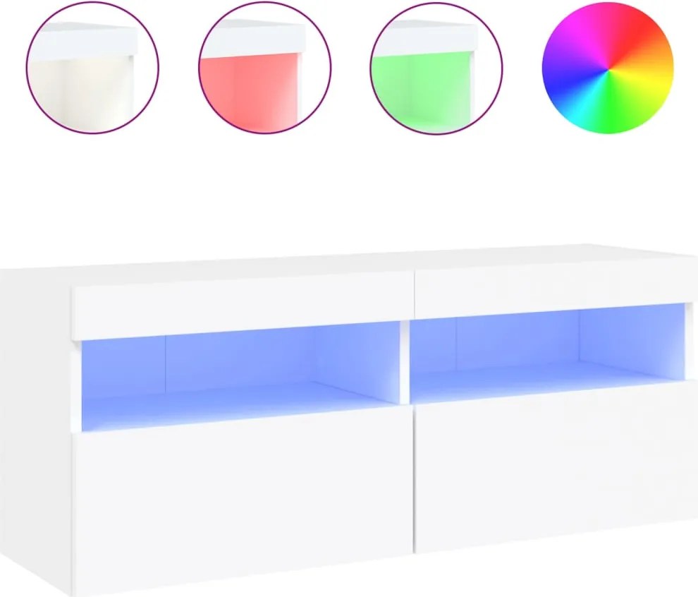vidaXL fehér falra szerelhető TV-szekrény LED-lámpákkal 100x30x40 cm