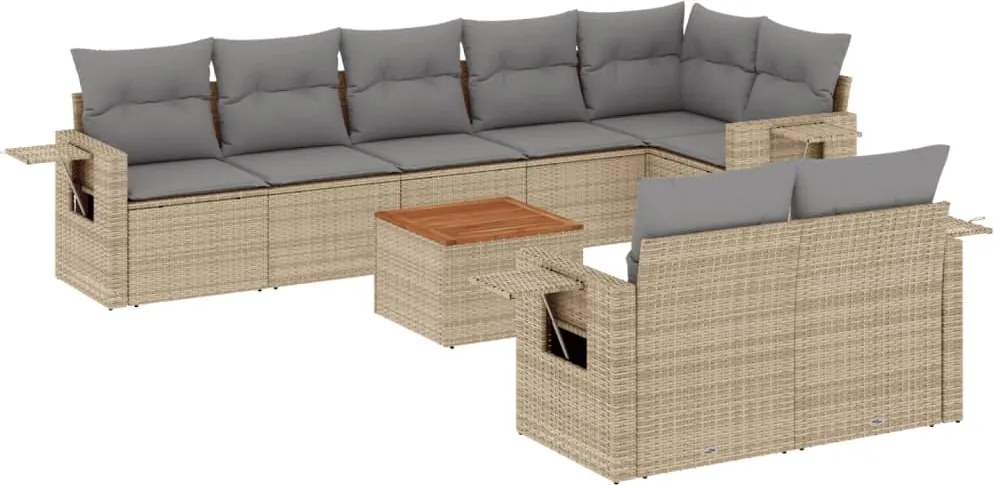 vidaXL 9 részes bézs polyrattan kerti ülőgarnitúra párnákkal