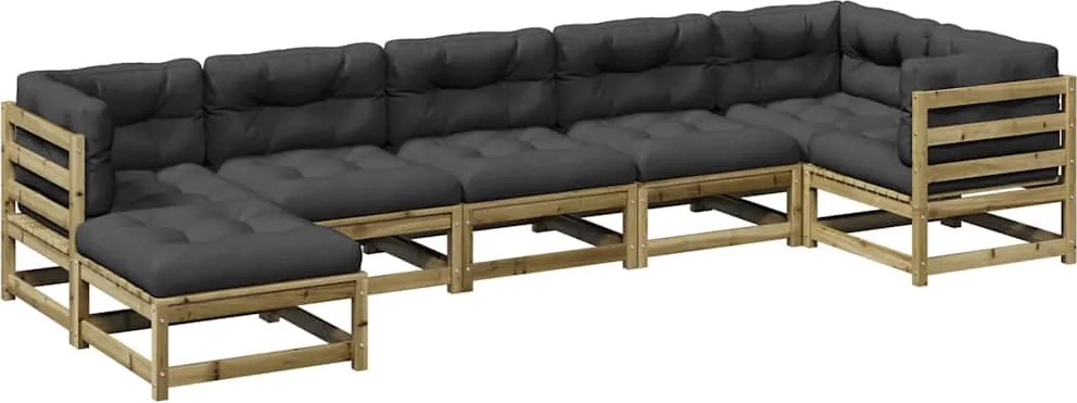 vidaXL 7 részes impregnált fenyőfa kerti ülőgarnitúra párnákkal