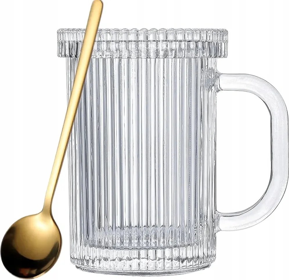 Vintage stílusú üveg kávéscsésze, 325 ml, kanállal és fedéllel