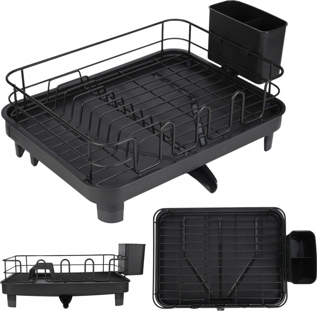 Álló edényszárító evőeszközök konyhai tányérok fekete kihúzható