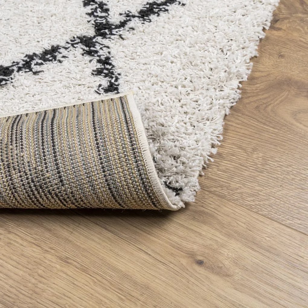 PAMPLONA krém és fekete bolyhos modern szőnyeg 80 x 250 cm