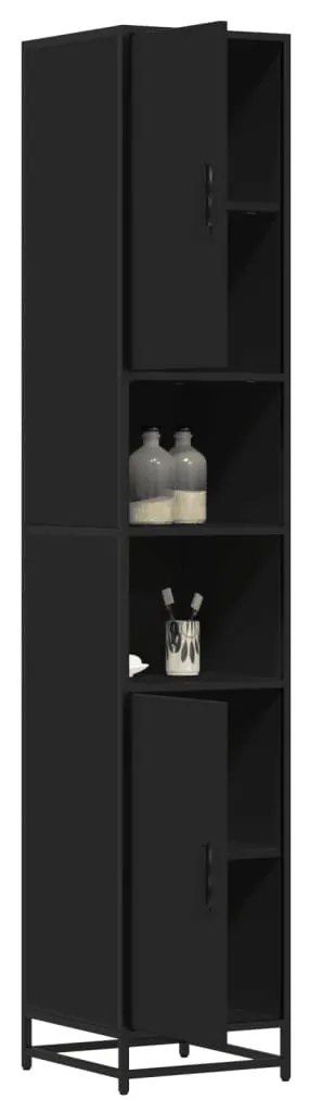 Fekete szerelt fa és fém fürdőszobaszekrény 35x37,5x188,5 cm