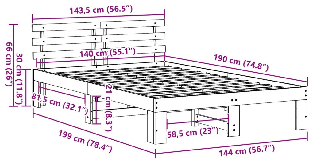 Tömör Fenyőfa Ágykeret Természetes Fa Tömör Fa 140 x 190 cm