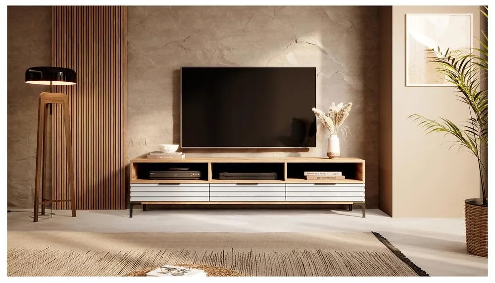 Tv szekrény/asztal Ricko 3D (természetes tölgy + fehér). 1098752