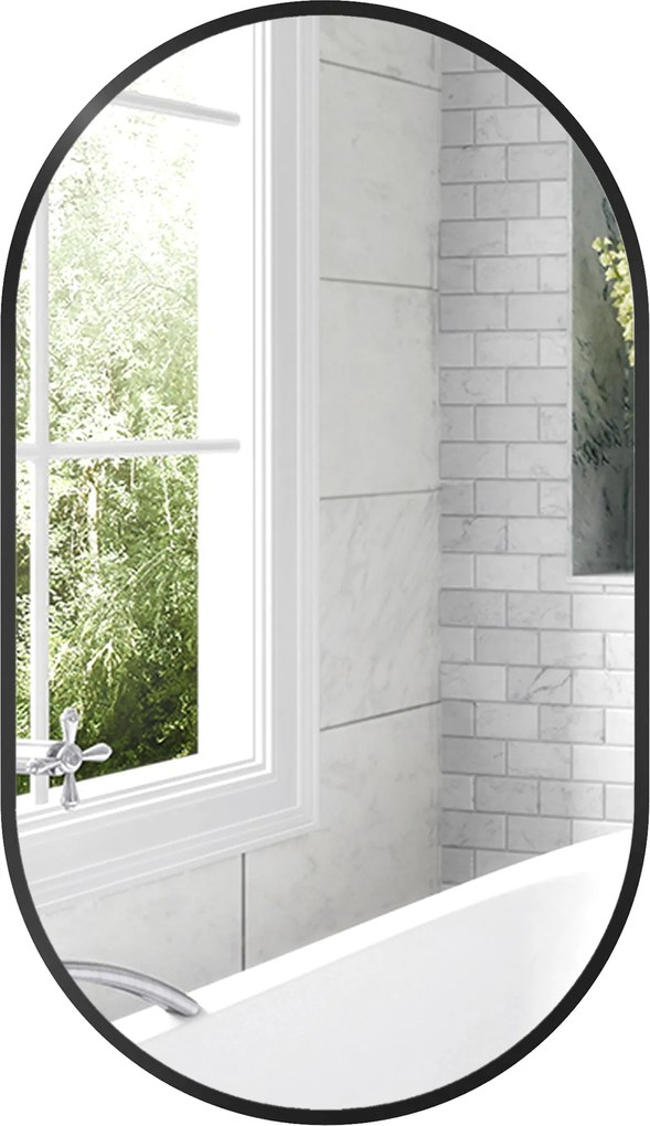 HOMCOM Ovális Fürdőszobai Tükör 40x70 cm Aluminium Kerettel Dekoratív Fali Tükör Vízszintes vagy Függőleges Használatra Fekete | Aosom