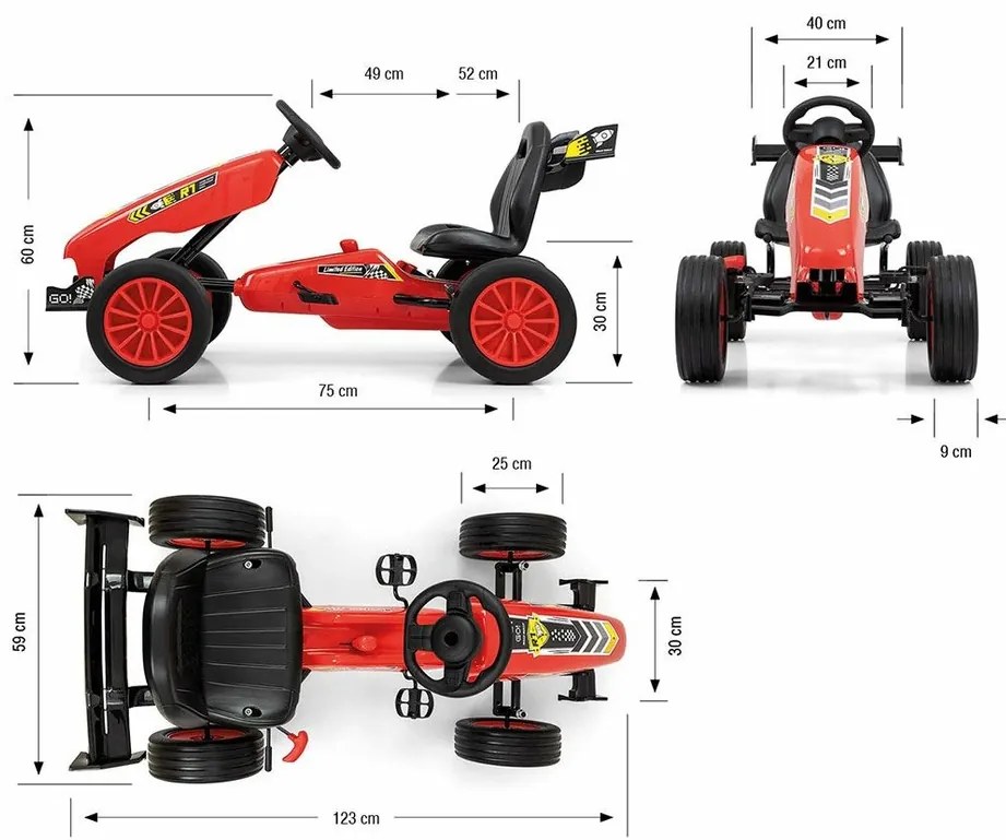 Milly Mally Quadricycle gokart rakéta, piros