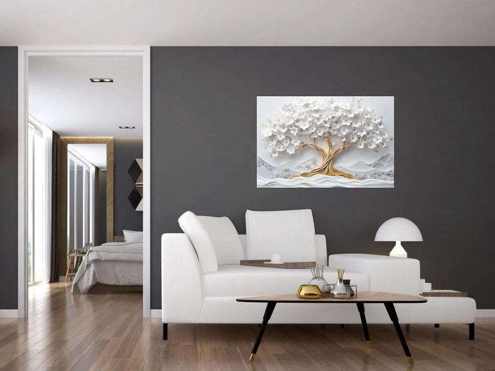 Kép – 3D elegáns életfa virágokkal (90x60 cm)