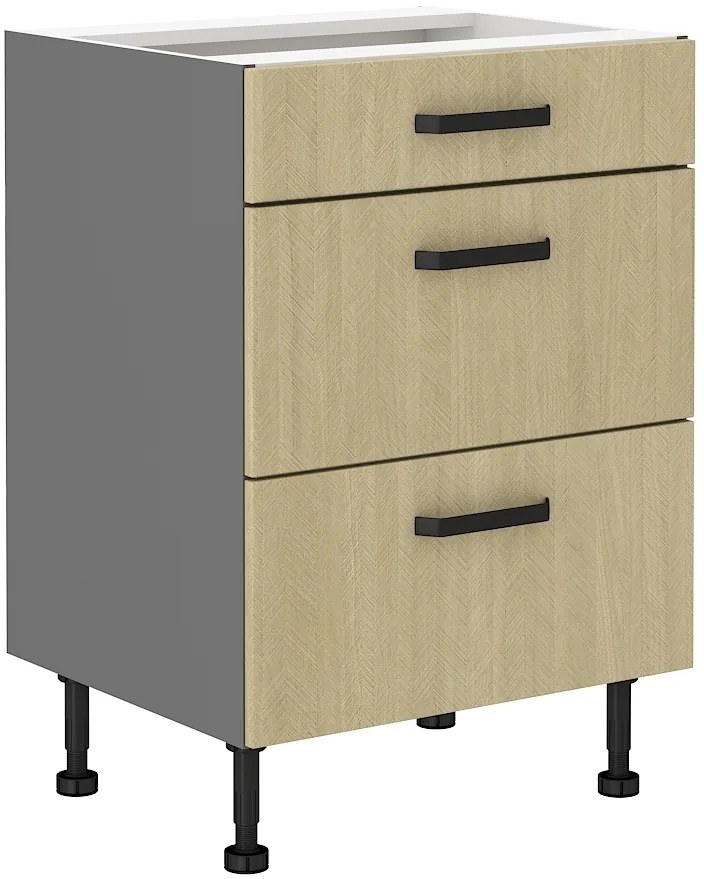 Alsó konyhaszekrény Scarmi 60 D 3S BB (Antracit + Herringbone scandi). 1049761