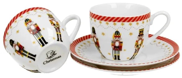 Karácsonyi porcelán kávés csésze aljjal diótörős díszdobozban Christmas Nutcracker