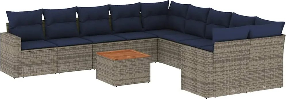 vidaXL 11 részes szürke polyrattan kerti ülőgarnitúra párnákkal