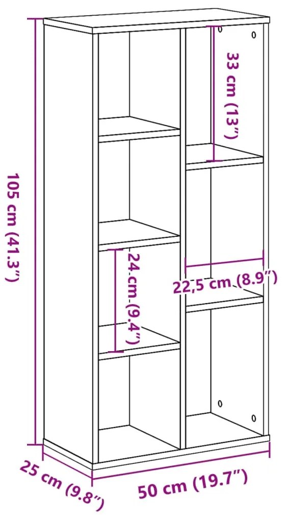 barna tölgy színű szerelt fa könyvszekrény 50x25x105 cm
