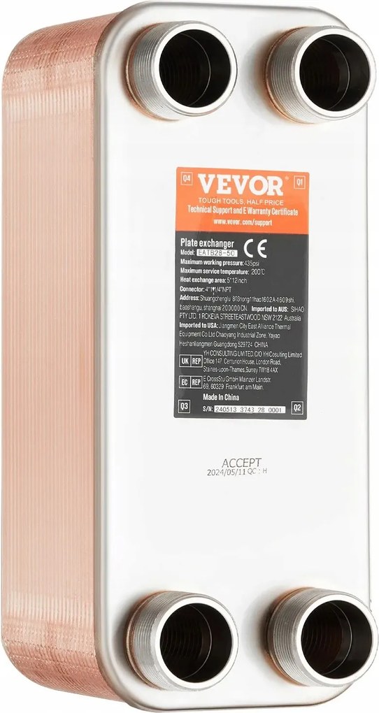 Réz acél lemezes hőcserélő padlófűtés és hűtés