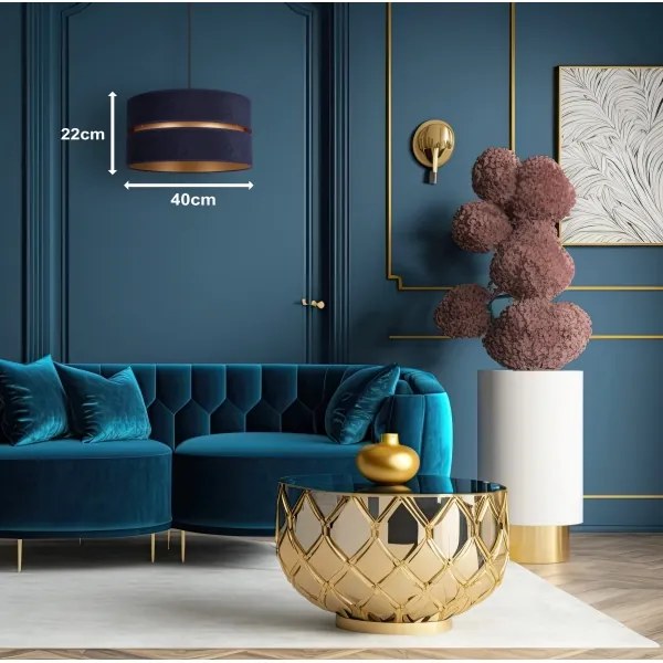 Duolla - Csillár zsinóron DUO 1xE27/15W/230V átm. 40 cm kék/arany