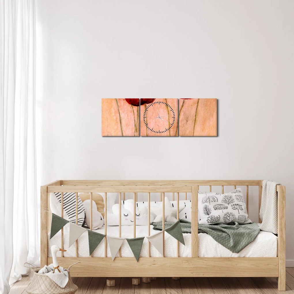 Kép - piros tulipán (órával) (90x30 cm)