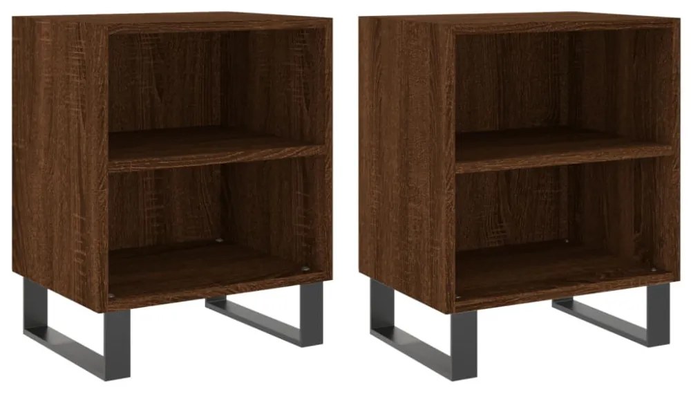 2 db barna tölgyszínű szerelt fa éjjeliszekrény 40x30x50 cm