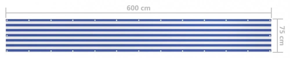 fehér-kék oxford-szövet erkélyparaván 75 x 600 cm