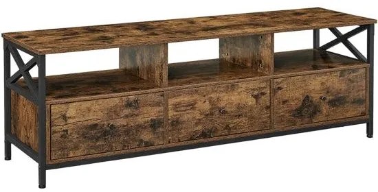 Tv-állvány 3 fiókkal és tárolópolcokkal, 147 x 50 x 40 cm, rusztikus