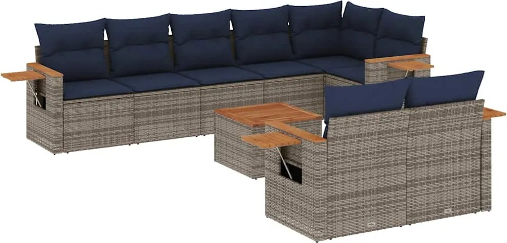 vidaXL 9 részes szürke polyrattan kerti ülőgarnitúra párnával