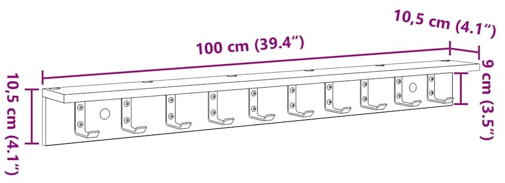 Fali Kabáthorog polcokkal Fehér 100 x 10.5 x 10.5 cm Faanyag