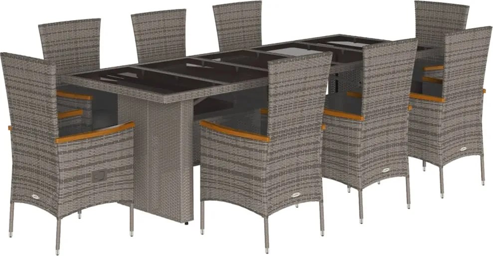 vidaXL 9 részes szürke polyrattan kerti étkezőgarnitúra párnával