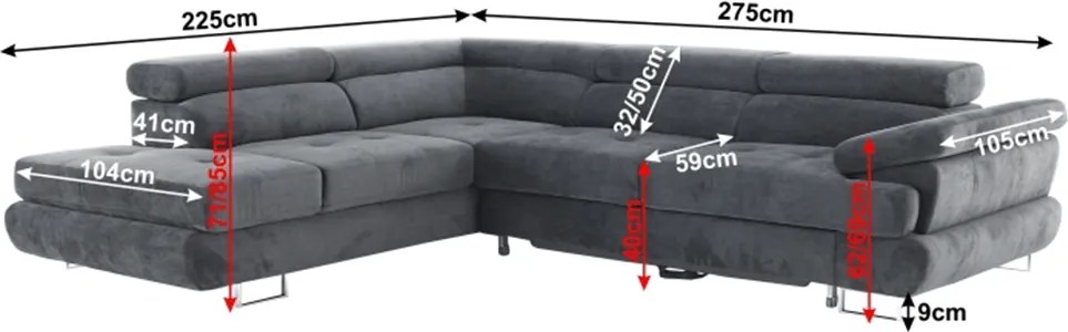 Ülőgarnitúra, szürke, szövet, balos, BUTON P