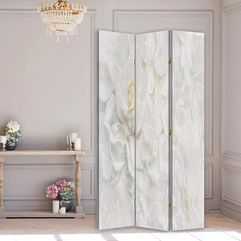 Gario Paraván Fehér virágok Méret: 180 x 170 cm, Kivitelezés: Forgó paraván 360°