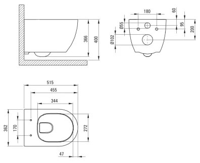 Deante CGRD6ZPW - Falra szerelhető WC SoftClose ülőkével, ROUND, kerámia/fehér