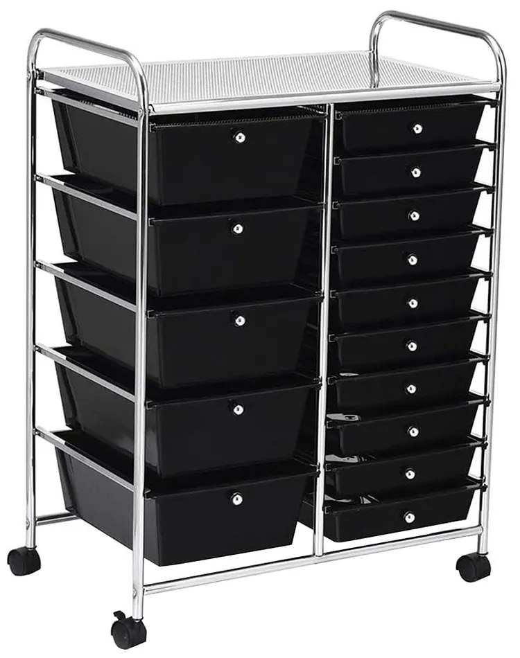 Gurulós tárolókocsi 15 fiókos, több színben-fekete