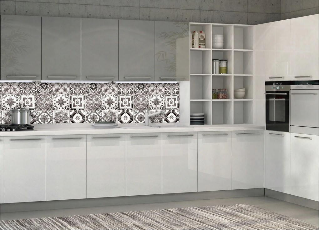 Fotótapéta flizelina Geometrikus csempe fekete-fehér mozaik 250x60 +ragasztó