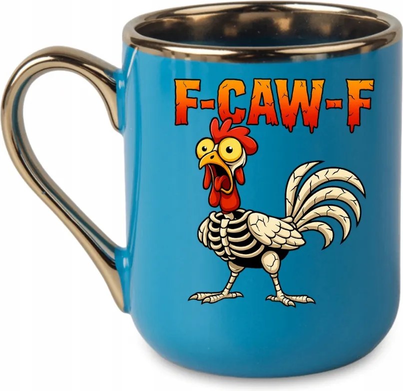 Elegáns bögre „f-caw-f” Arany fül, Humor Premium 330 Kék