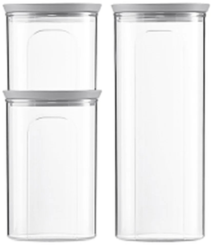 STEFANPLAST 3 darabos Tosca kerek tégely készlet, átlátszó/szürke