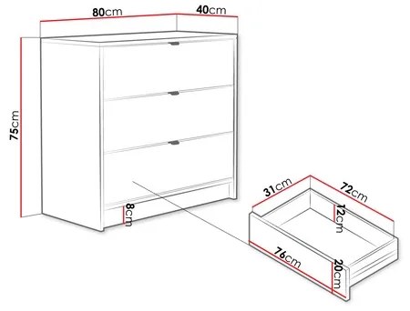 Szekrény TIRENO 75x80 cm fekete