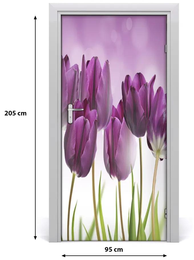 Ajtó tapéta lila tulipánok 95x205 cm