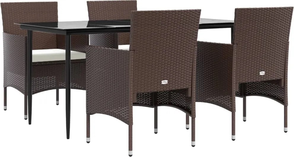 vidaXL 5 részes barna és fekete kerti étkezőgarnitúra párnákkal