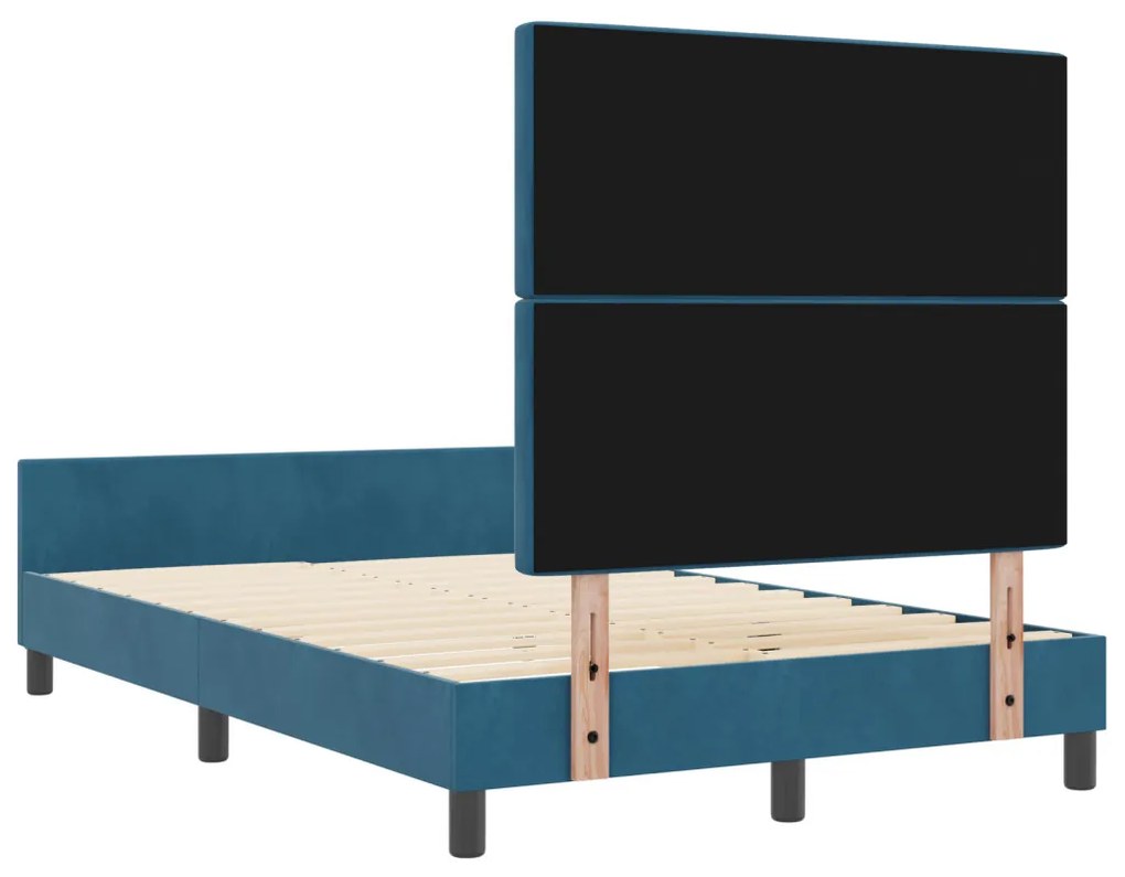 Ágykeret fejtámlával Sötétkék 120 x 200 cm Bársony