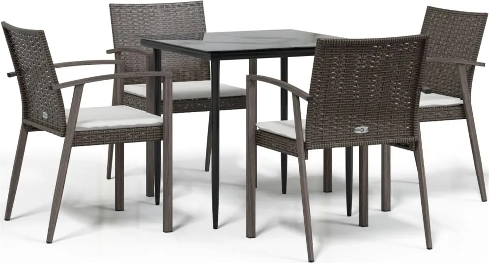 vidaXL 5 részes polyrattan és acél kerti étkezőgarnitúra párnával