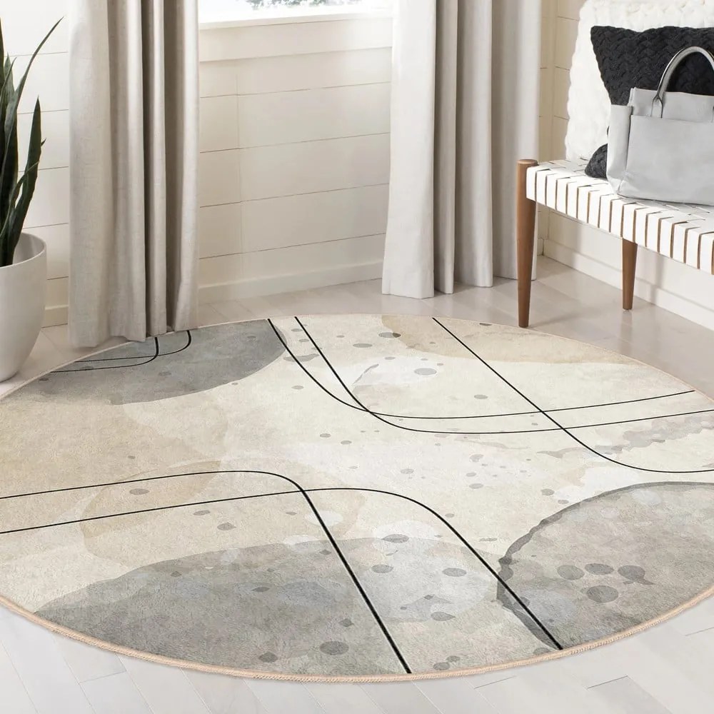 Bézs mosható kerek szőnyeg ø 120 cm Simple Lines – Mila Home