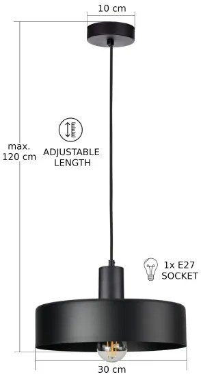 Kábeles csillár ARCANE 1xE27/60W/230V fekete