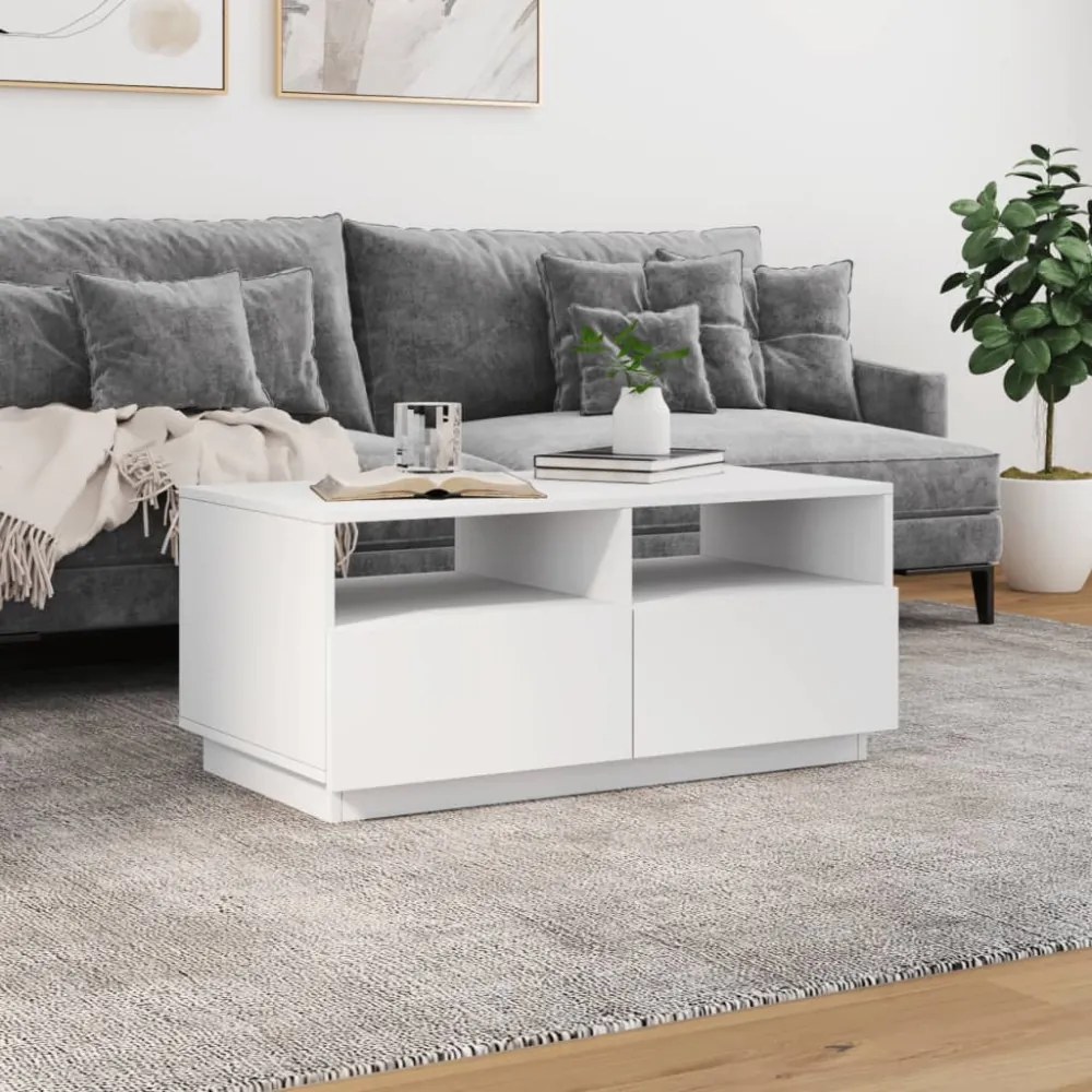 fehér dohányzóasztal LED-lámpákkal 90x49x40 cm