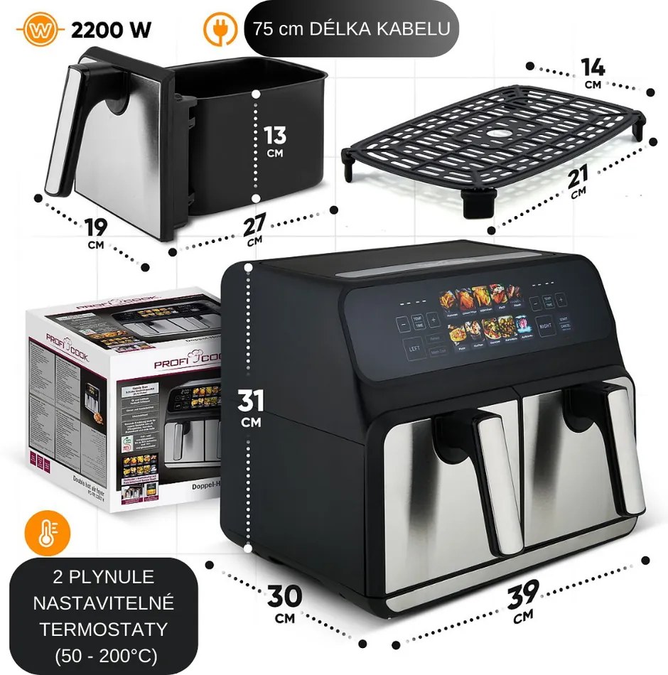 ProfiCook FR 1287 H dupla hőlégfúvós sütő, 8 l