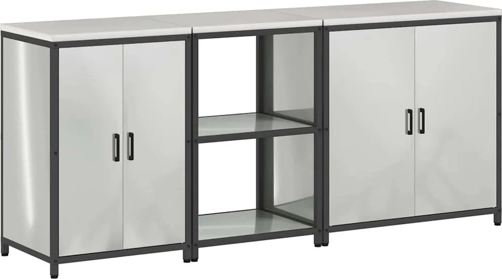 vidaXL Konyhai Tároló Készlet polcokkal 3 pcs Ezüst Horganyzott acél