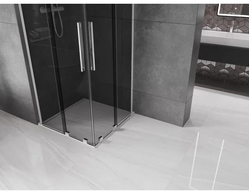 Mexen Velar L Duo, zuhanykabin tolóajtóval 80 x 80 cm, 8mm szürke üveg, króm, 871-080-080-02-43-01