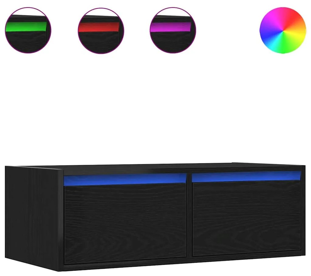 TV szekrény LED világítással fekete tölgyfa 75x35,5x25 cm