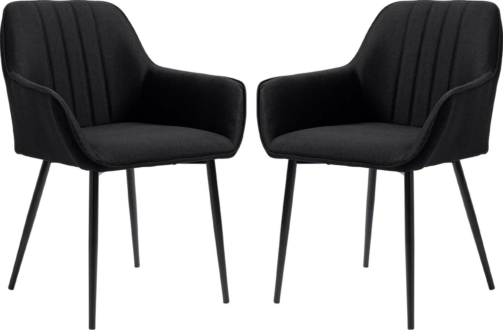 HOMCOM Skandináv Dizájn Étkezőszék - 2 db Látogató Szék Fekete Fokozatos Fém Lábakkal - Lüszter Fekete Ergonomikus Ülés Háttámla Karfák | Aosom
