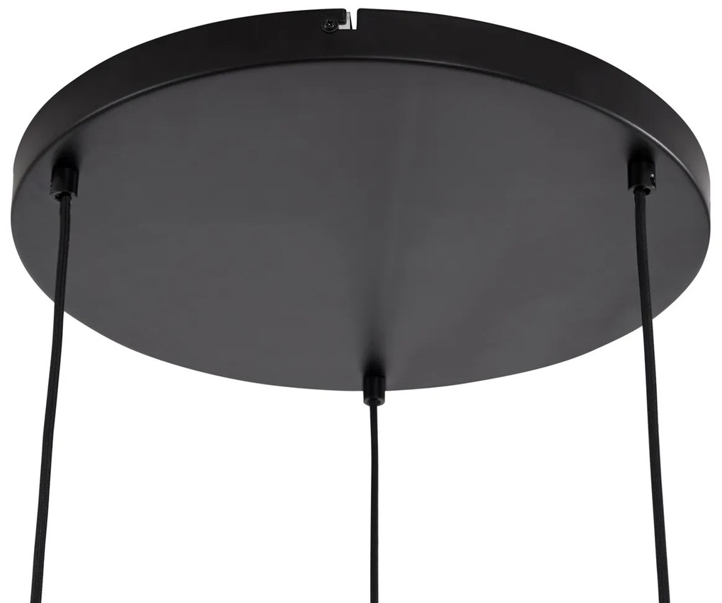 Japandi függőlámpa fekete és arany színben, bézs lámpabúrával, 3-fényes - Pluni