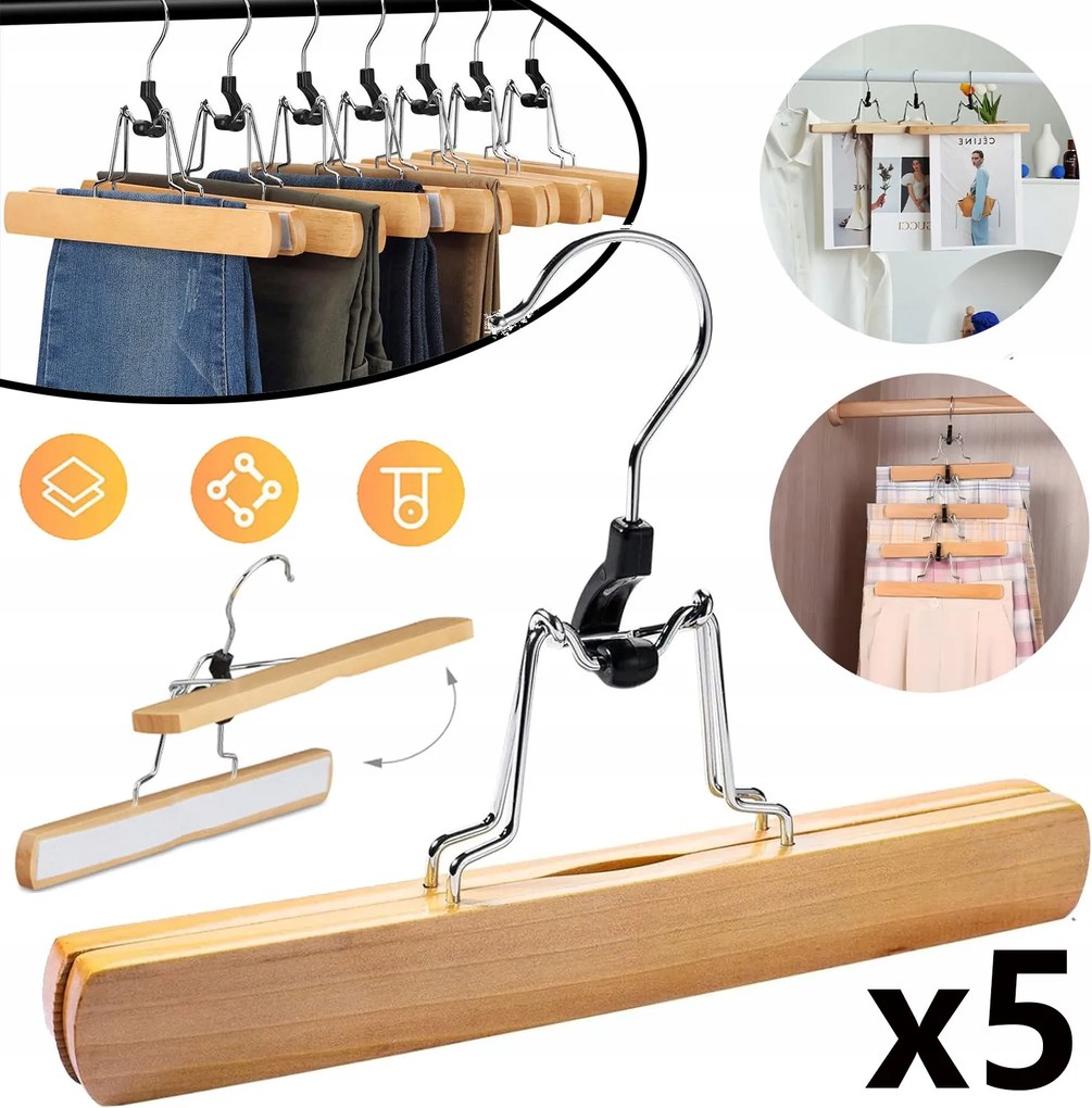 Fa Ruhaakasztó Szett 5 Db-os Gardrób Akasztók Fa
